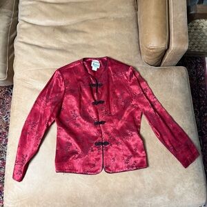 Maren Petite Vintage Red Jacket Womens  Floral Asian Oriental Print Size 10